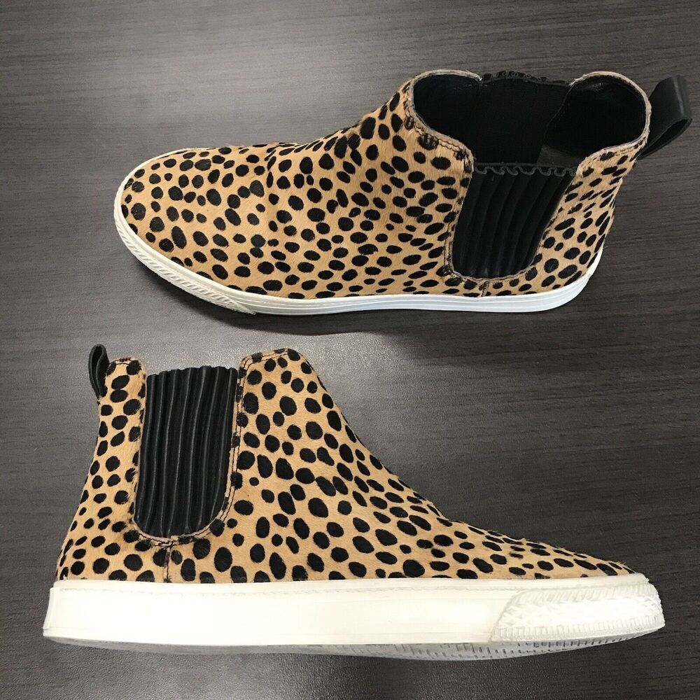 Loeffler Randall Tan Black Cheetah Animal Print Calf Hair High Top Sneaker 9.5‎